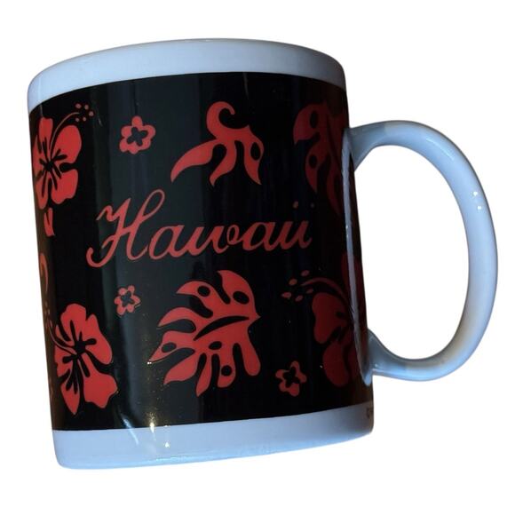 VTG 2001 Hawaii Coffee Mug Floral Red Black Souvenir Tea Cocoa Cup Y2K Travel - Picture 2 of 5